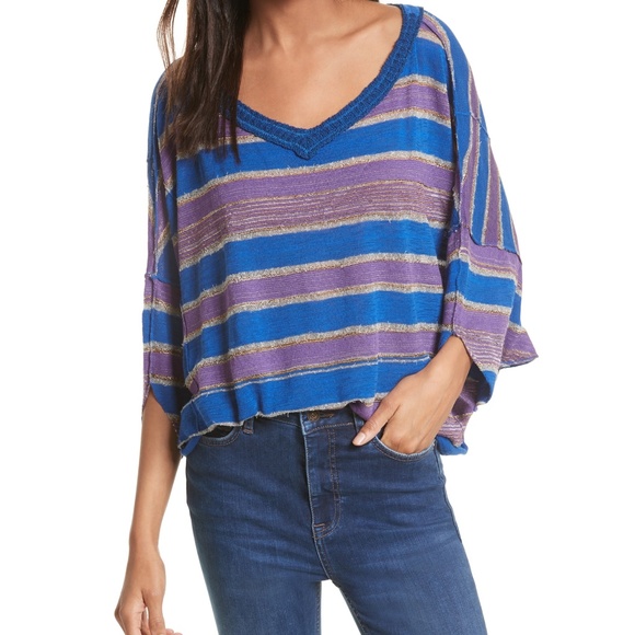 NWT! Free People Love Me Too Striped Sweater Blue - Picture 2 of 2